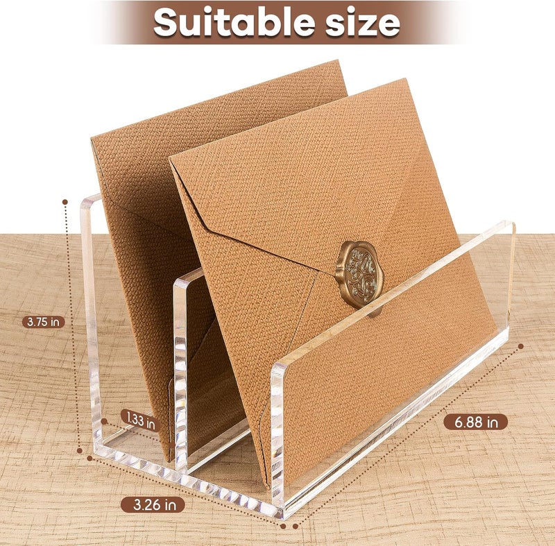 Hisize Acrylic Mail Organizer File Sorters for Desk,2-Section Laddered Desktop Vertical Letter Holder,Desk Organizer Workspace Organizer - Image 2